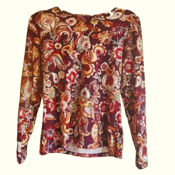 Talbots Long Sleeve Paisley Floral Tee | Size M | 95% Cotton Blend - Picture 1 of 4